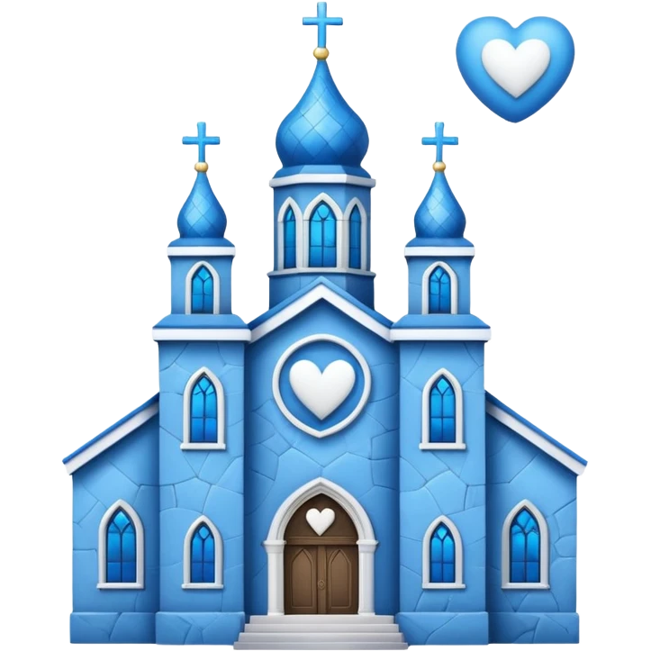 blue church building with hearts emoji