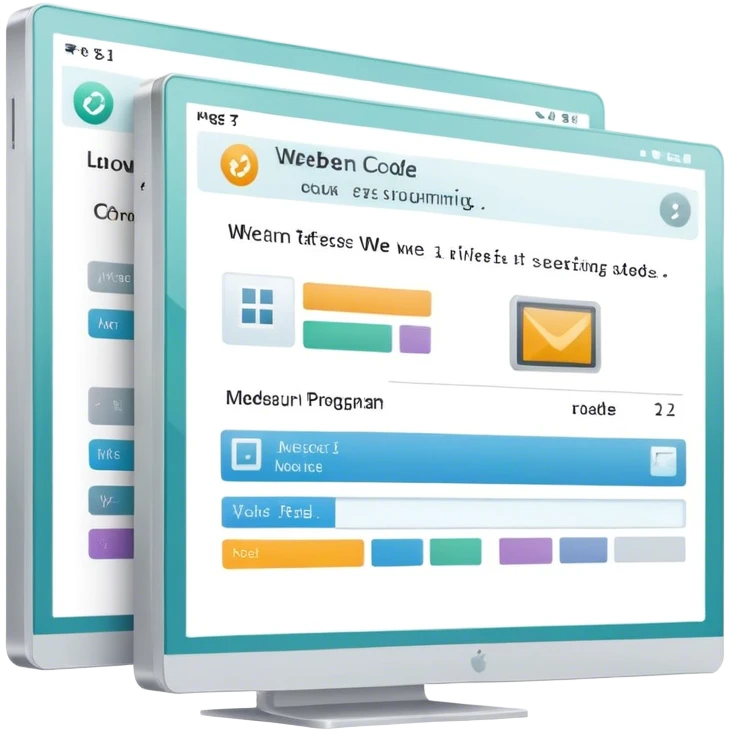 Create a professional emoji for UX/UI design. Show a program interface with two windows: one displaying programming code, and the other showing the completed web interface. Use modern, professional colors. Do not include any emojis or smiley faces. Make the background transparent. emoji