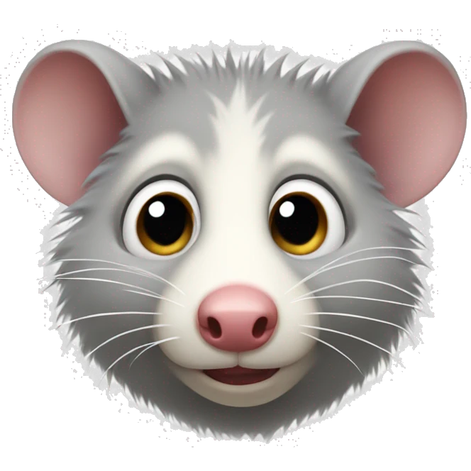 A detailed emoji of an opossum's face, showing sadness with a tear dropping from its left eye. emoji