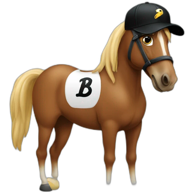 Horse with black baseball cap on with bet right logo emoji