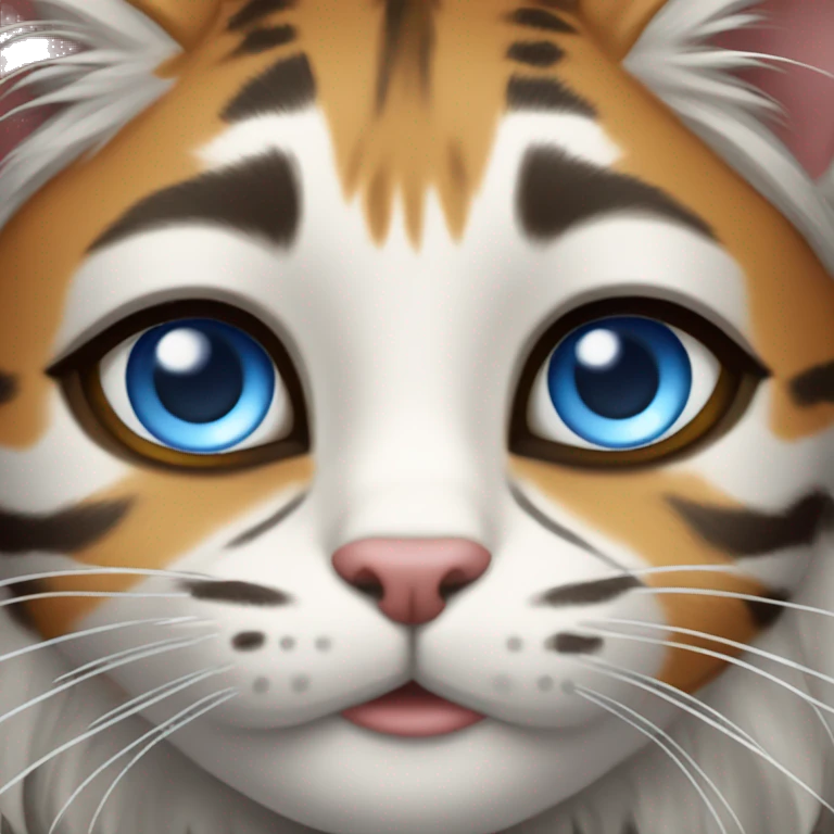 Brunette blue eyes with tiger cat emoji