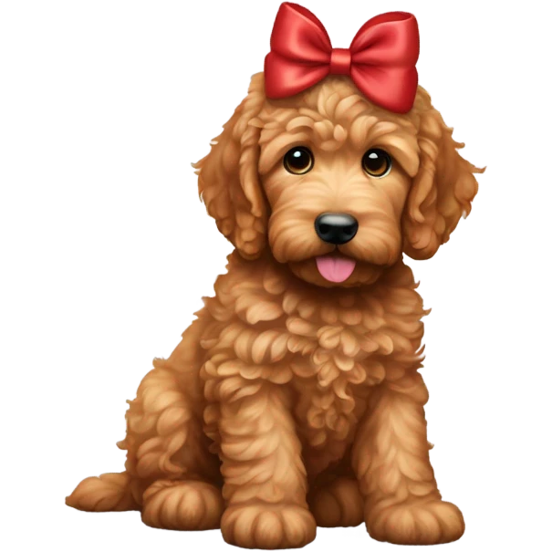 Red goldendoodle puppy bow on head emoji