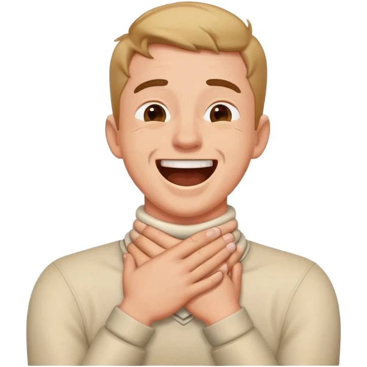 A guy chocking himself with his hands around his neck laughing  emoji