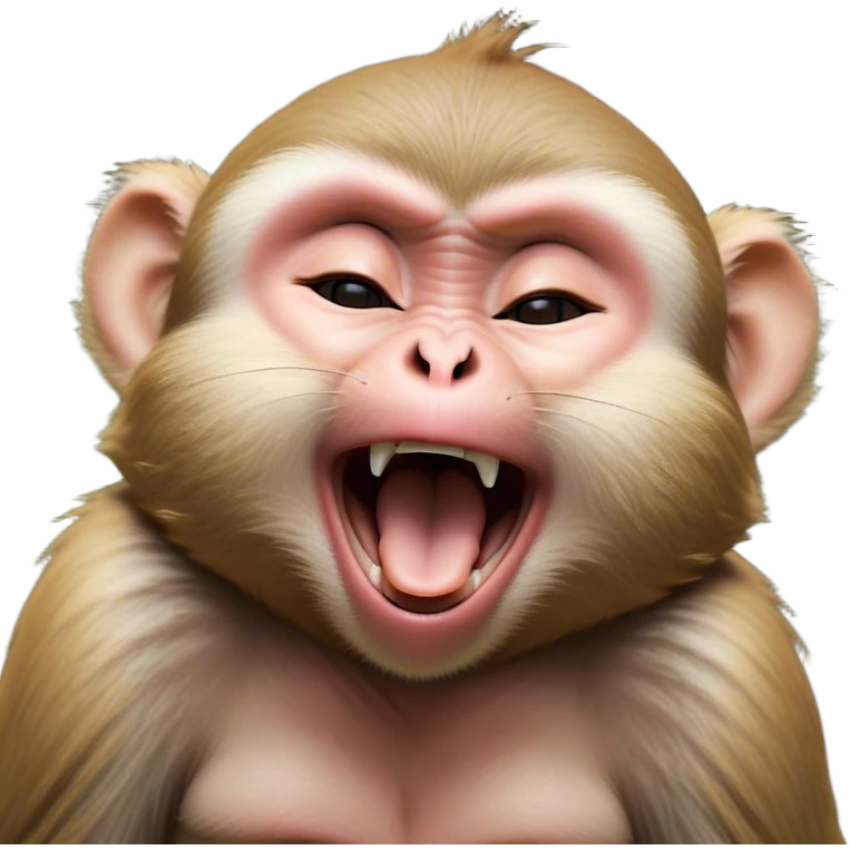 Cinematic Cute Yawning Macaque Portrait Emoji, Head tilted slightly with a dramatic, wide-open yawn, showcasing a gently textured face with half-closed, sleepy eyes and an open, relaxed mouth, Simplified yet irresistibly adorable features, highly detailed, glowing with a soft, cozy glow, high shine, relaxed yet expressive, stylized with a dash of whimsical charm, soft glowing outline, capturing the essence of a drowsy yet affectionate primate that appears ready to stretch out for a nap! emoji