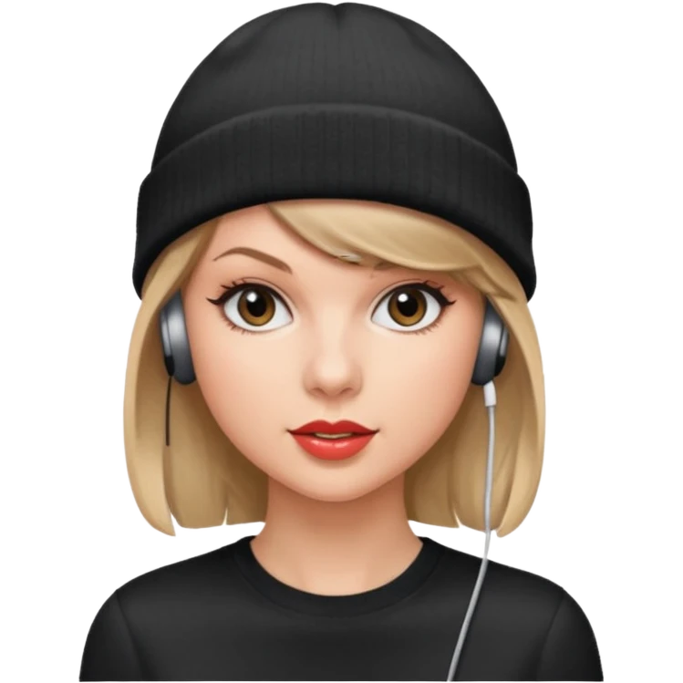 taylor swift wearing beanie, wearing wired earphones emoji