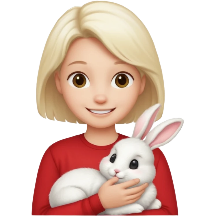 white bunny, pet lover, red shirt. emoji