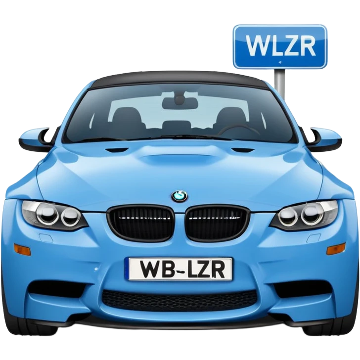 Make me an emoji with a blue bmw M3 and some kind of sign that says ‘W LZR’ emoji