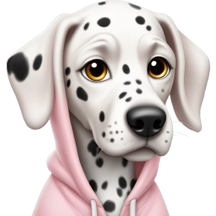 Dalmatian wearing a light pink hoodie emoji