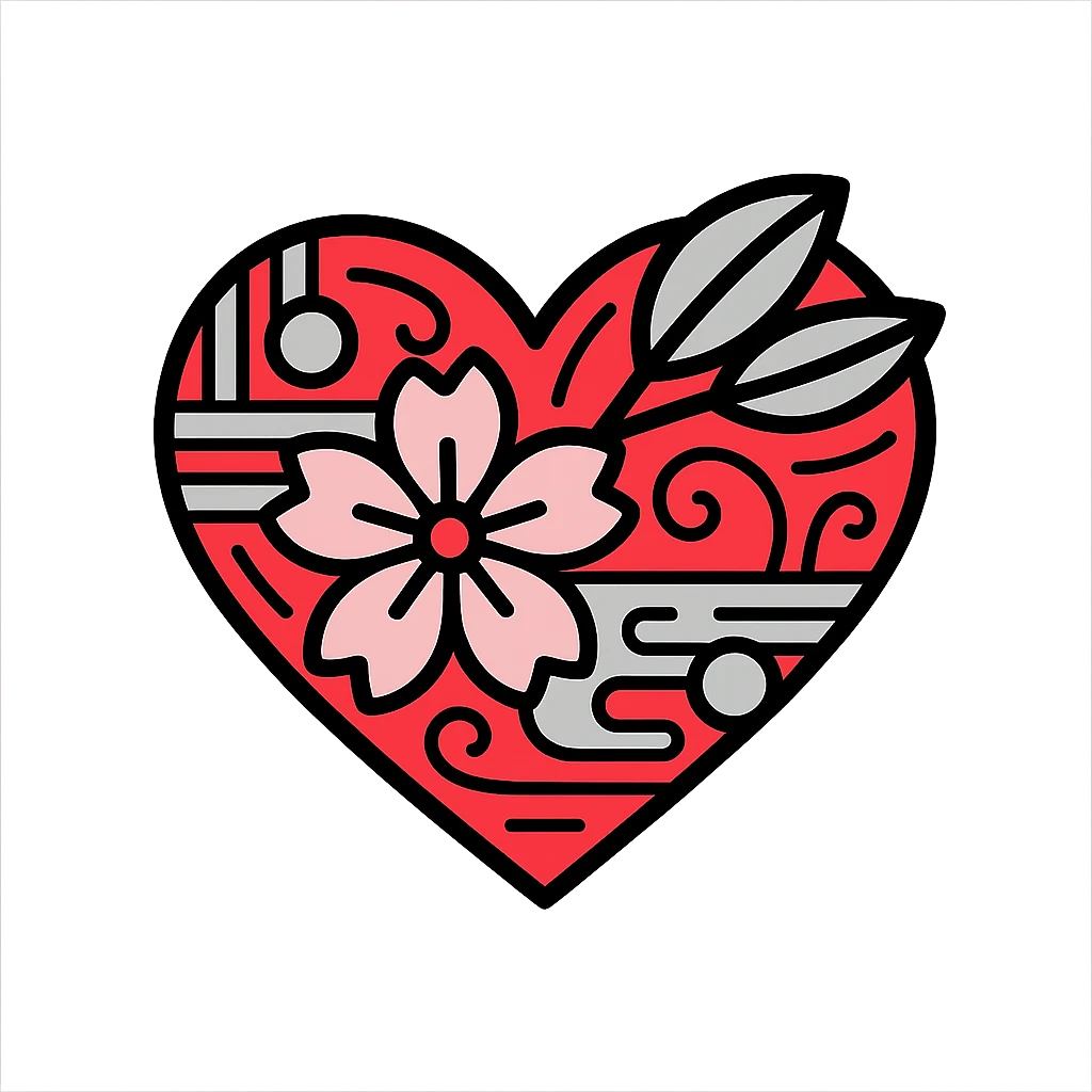 Make the silver accents and details extremely prominent and abundant on the heart with sakura, color outline icon style, no background. emoji