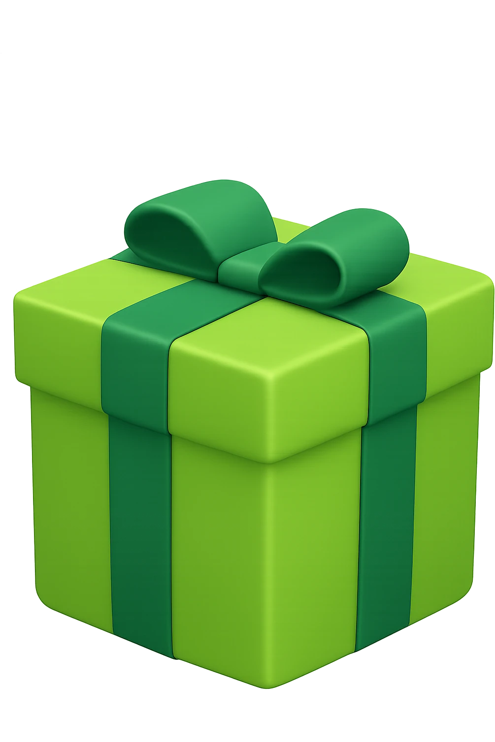 Remove the bows from the box, keep it smoothly and homogeneously wrapped in light green tape, apple style emoji. Variation 4 with a slightly different box shape. emoji