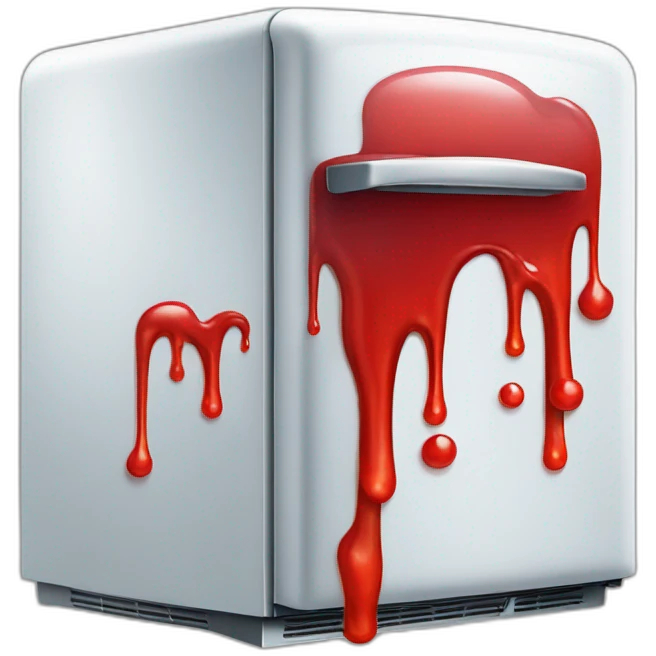 old fashioned refrigerator with red liquid leaking out of the seams emoji
