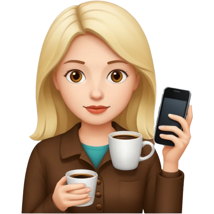 Women drinking coffee and holding coffee and phone  emoji