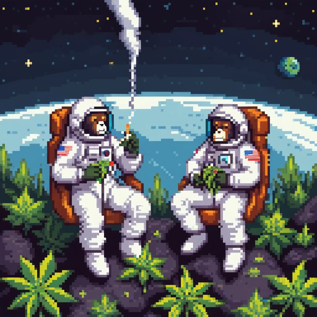 group of apes in astronaut suits floating in space smoking weed emoji
