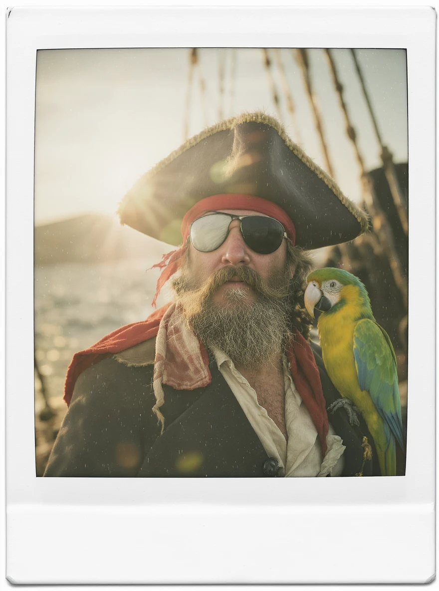 pirate with eye patch and parrot emoji