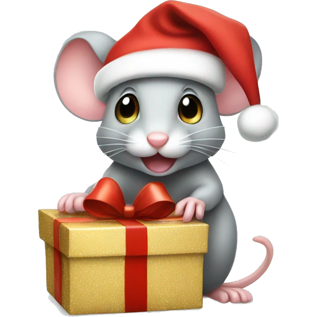 Cute mouse with santa hat and Christmas Gifts  emoji