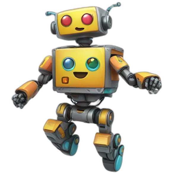 a cheerful multi-colored jumping robot emoji