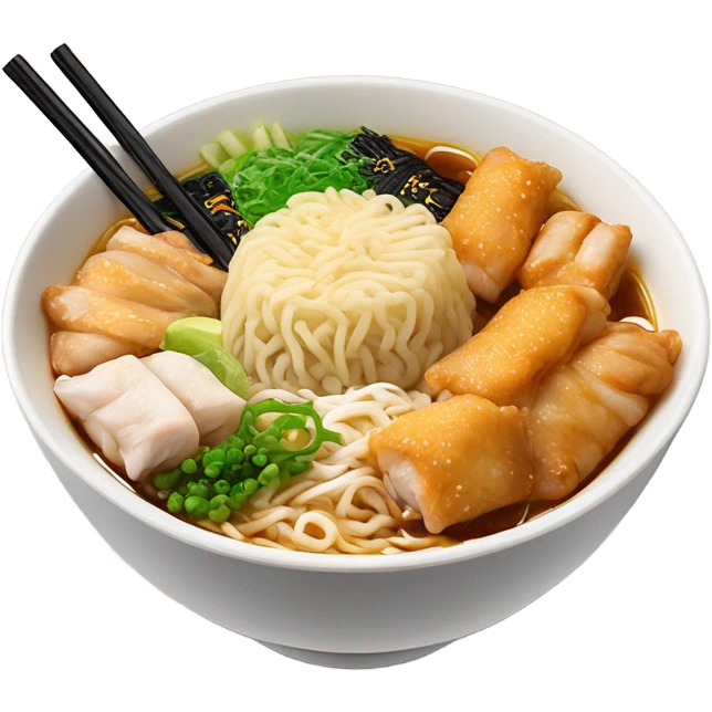 Buldak ramen with chicken and spring rolls emoji