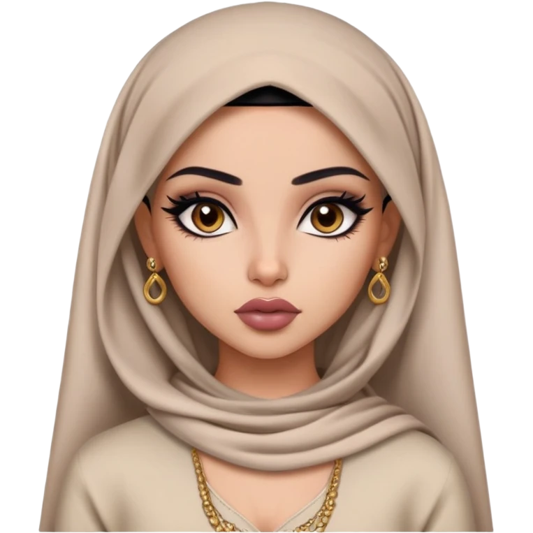 arabian, pretty lips, clothes, pale tattoed skin,  dark brown eyes, pretty bratz baddie, black eyeliner emoji