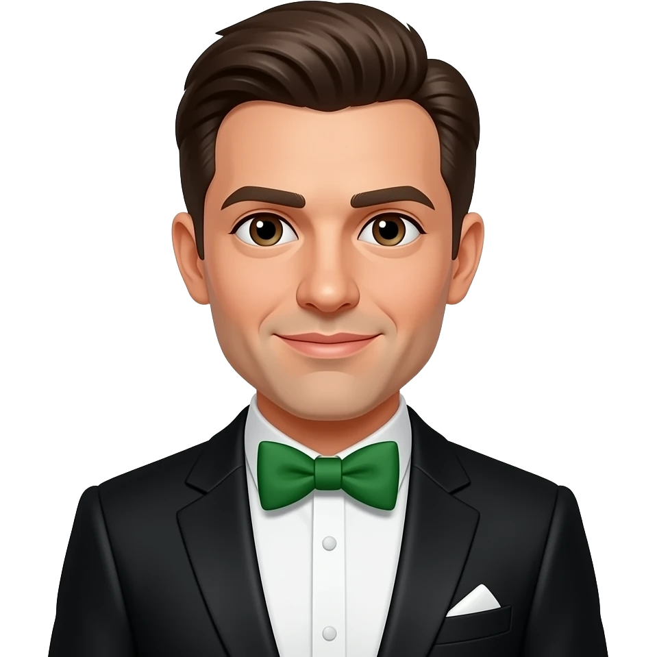 a gentleme with black and wear green bow tie emoji