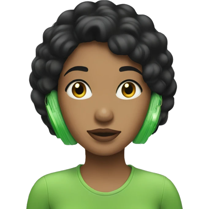 Black hair girl listening to her green air pro max emoji