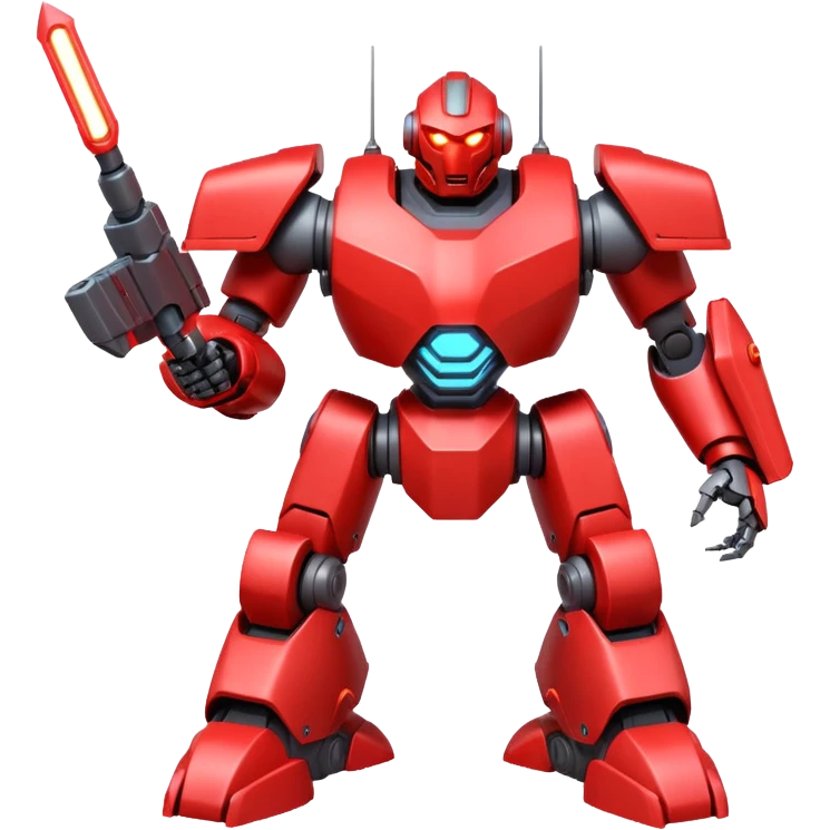 powerful battle robot, bulky armor, sharp edges, glowing red lights, large shoulder cannons, intimidating pose, 3D cartoon, mobile game icon style, clean background, no text, no watermark
 emoji