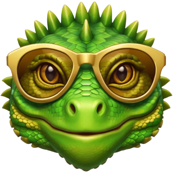 rich iguana head with golden glossy sunglasses emoji