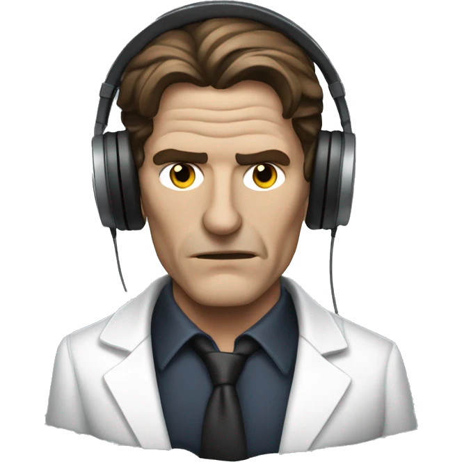 Patrick Bateman with headphone and a serious face emoji