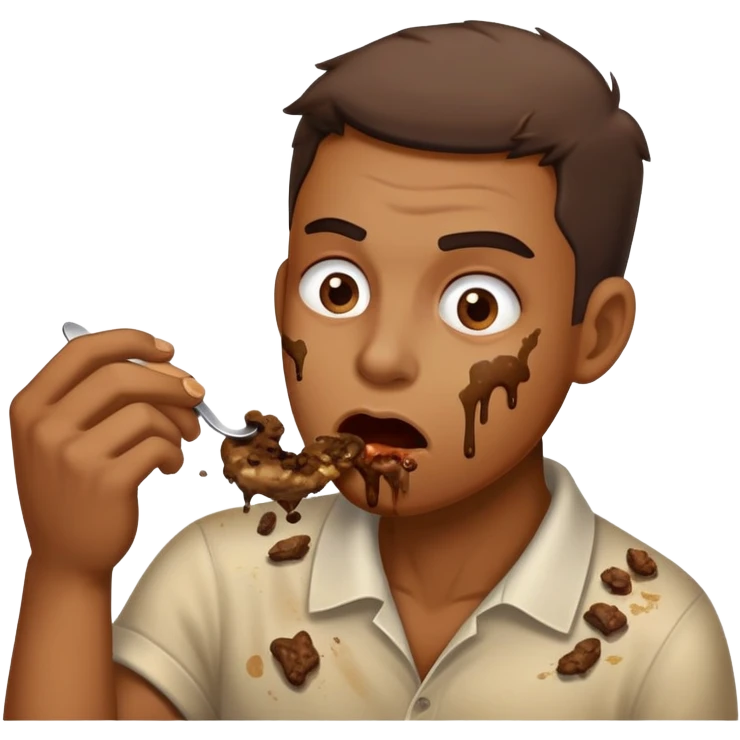 Brainless stupid looking man, dirty mouth with brown stains, eating shit emoji