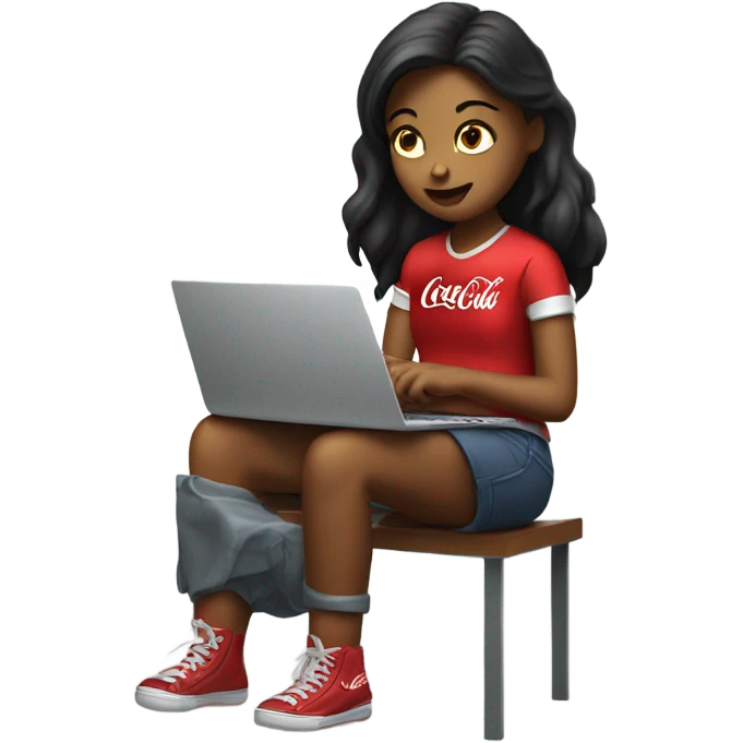 tired girl with laptop drinking coca-cola emoji