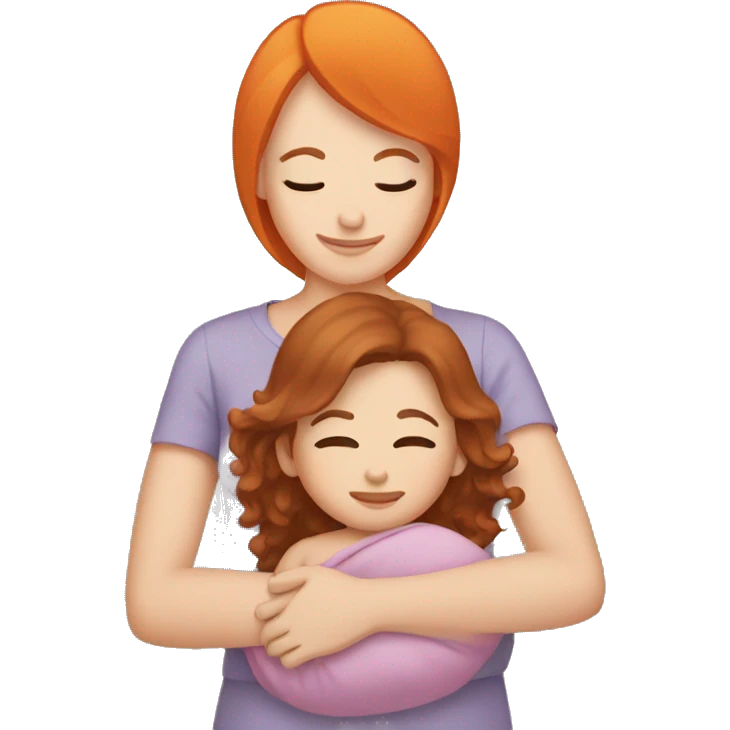 Newborn with brown hair being held by orange hair mom emoji