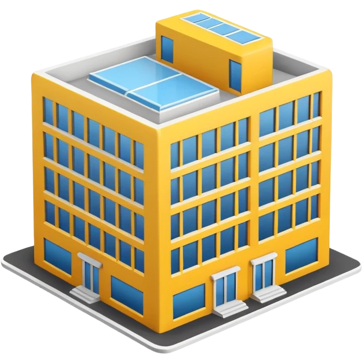 Emoji-style illustration of a BIM model (3D building model), flat vector look, bold outlines, minimal details, no background emoji