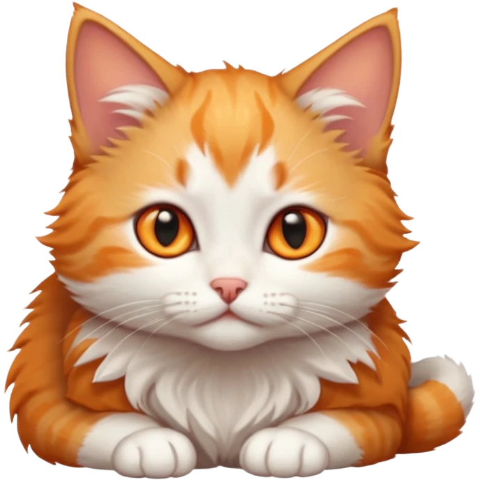 full body of very small + skinny ginger and white kitten with deep orange eyes and triangular shaped face lying down emoji