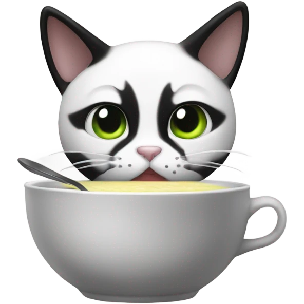B/w cat eating soup emoji