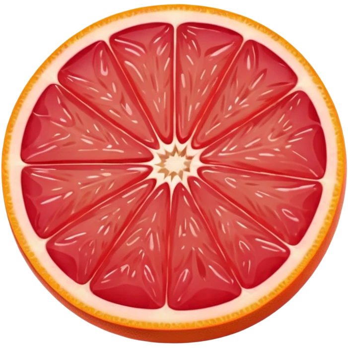 pink grapefruit whole with smooth glossy orange-pink peel, thick wedge slice, juicy red-pink segmented flesh, moist translucent interior, clean defined segments, no leaves, no juice, no background, soft lighting, emoji scale emoji