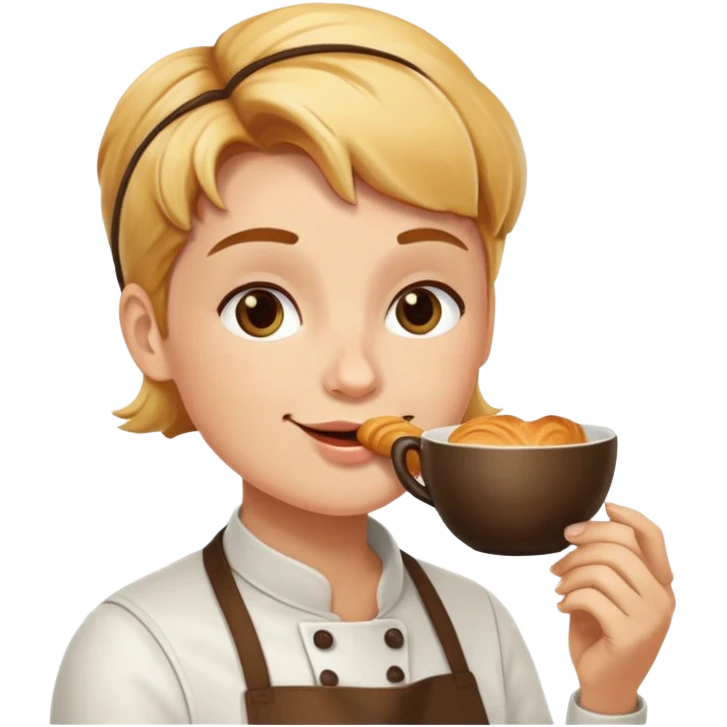 Белокожий бариста ест круассан emoji