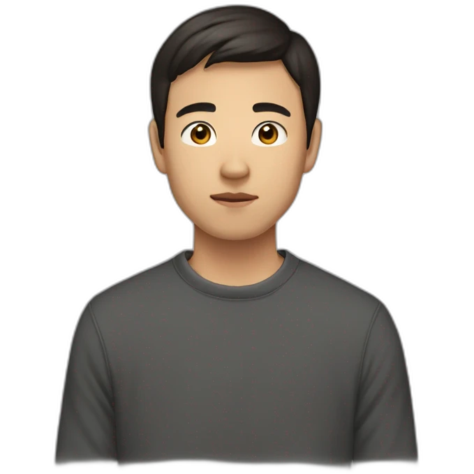 half asian half caucasian 21 year old man with very short dark brown hair wearing crewneck emoji