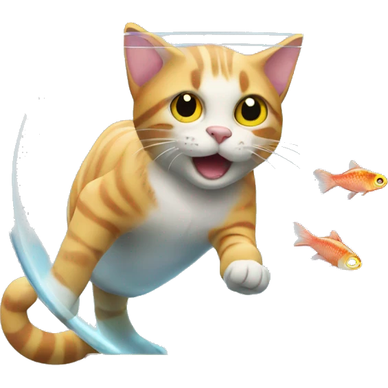 Cat trying to catch a fish from fish bowl emoji