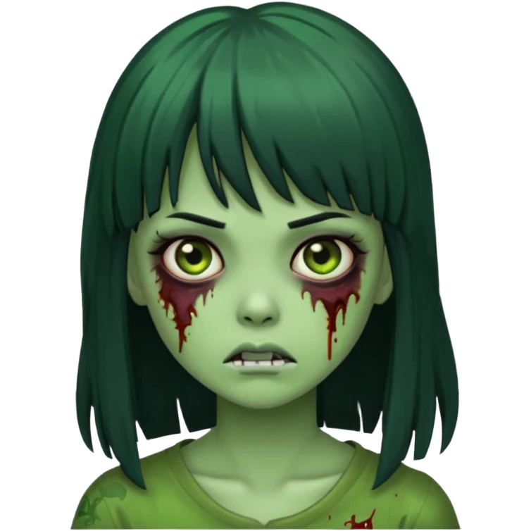 girl zombie with green skin with black hair long with bangs emoji