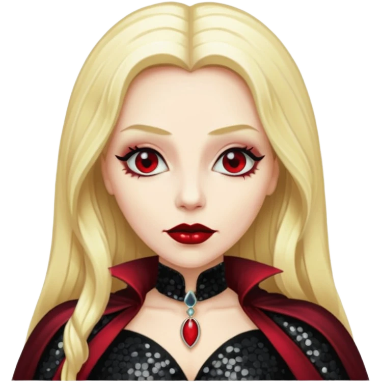 Countess Dracula with long blonde hair, black sequin outfit  emoji