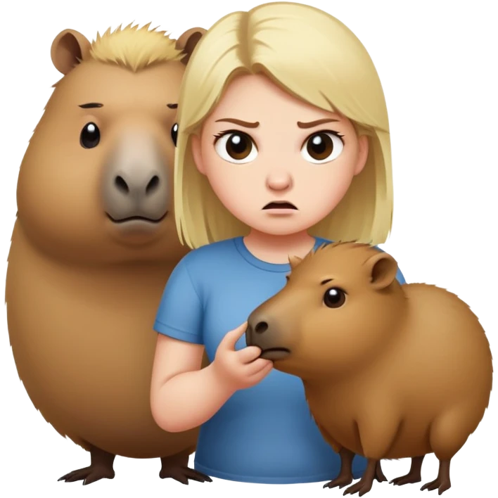 A blond girl who is angry and chubby with her pet capybara  emoji