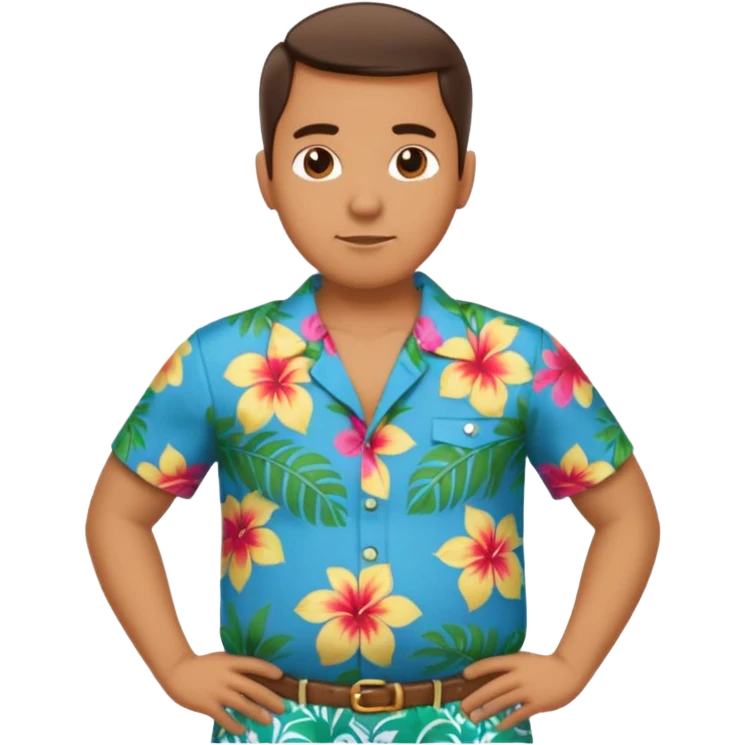 Man standing with his belly out at his hands behind his back emoji