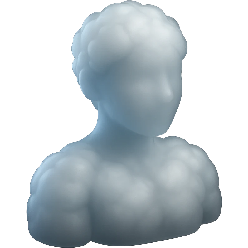 A person from the shoulders up, entirely composed of fluffy white convex clouds emoji