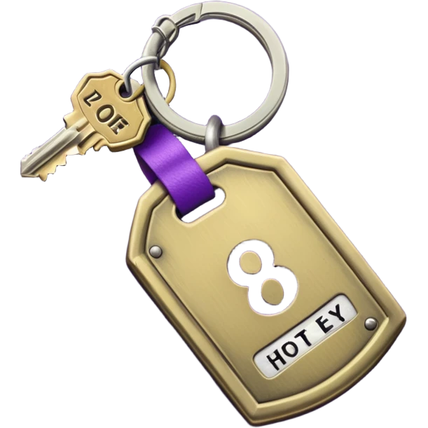 antique silver brass hotel key with large purple leather room number tag emoji