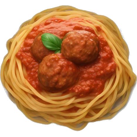 realistic spaghetti with marinara sauce and meatballs emoji