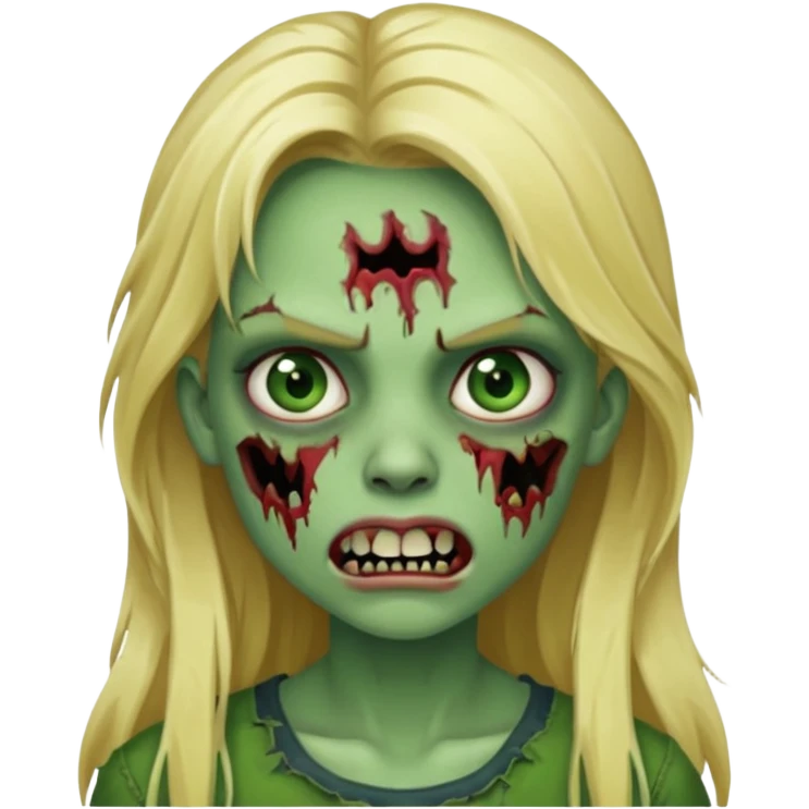 girl zombie with blonde long hair with teeth green skin and serious face emoji