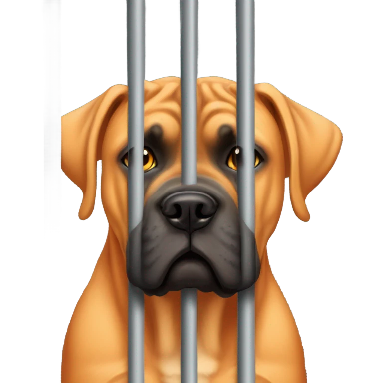 An orange-colored Cane Corso behind bars. emoji