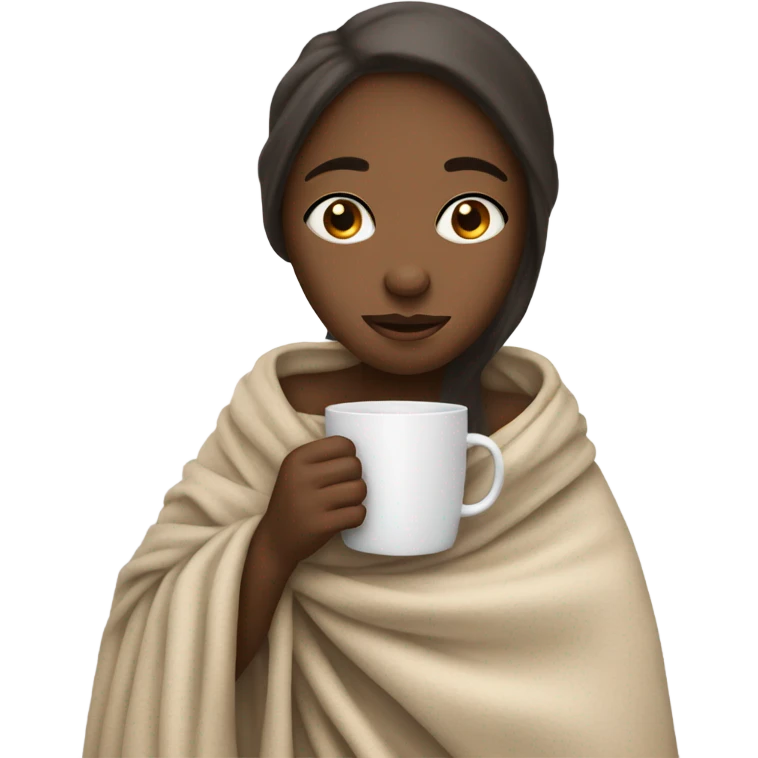 girl inside a blanket sipping coffee eyes open emoji