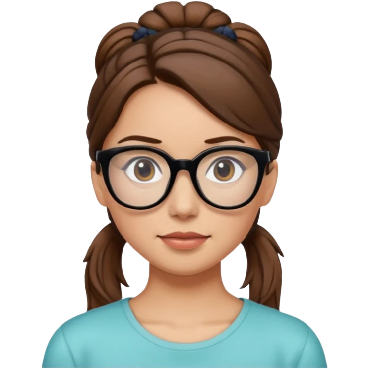 woman with brown hair tied in a ponytail and black frame glasses emoji