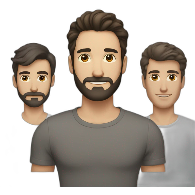 Couple gay one man with black beard, white skin and brown eyes, another man with brown hair without beardand gray eyes emoji