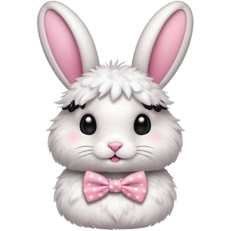 Fluffy rabbit with polka-dot pink bow tie emoji